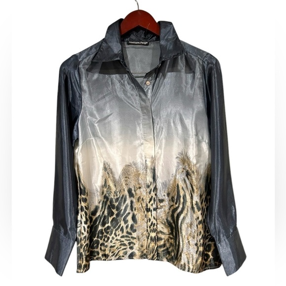 Madison Paige Vintage 90s Y2K Animal Print Button Down Black & Tan Medium Cheeta - Picture 2 of 7